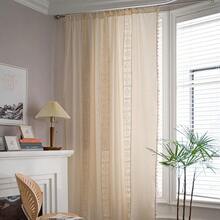 Boho Curtain Crochet Lace Patchwork Semi-Blackout Bohemian Handmade Tassels, Rod Pocket Window Treatment Vintage Rustic Farmhouse Drapes For Living Bedroom, 1 Panel 59" W X 63" L, Beige - 米色拼布59寬x63公升1包 - 查看 8