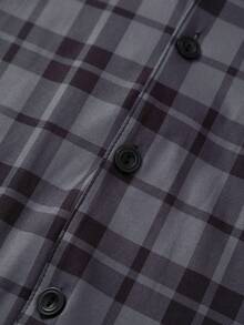 Men's Spring/Summer Lightweight Pajama Set, Collared Button Pocket Contrasting Grid Print Short Sleeve Top & Long Pants, Casual Comfort Homewear - Multicolor - View 6