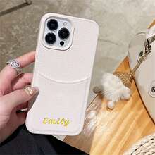 定制个性化姓名手机壳，兼容 12/13/14/15/16/17 Pro Max/16 Plus/17 Air，韩国荔枝纹卡槽 PU 皮革，3D DIY 刻字，可刻字母、姓名首字母，兼容 15/16 Pro Max，防震保护壳，节日礼物，送给爱人、朋友、家人或自己 - 白色 - 查看 5