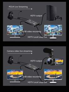 Tarjeta de captura, tarjeta de captura de audio y video con micrófono, salida en bucle HDTV 4K, grabadora de video 1080p 60fps apta para juegos/transmisión en vivo/videoconferencia y compatible con Switch/PS/OBS/Cámara/PC