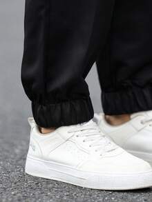 Plus Size Men Letter Graphic Drawstring Waist Tapered Casual Cargo Pants, Fall