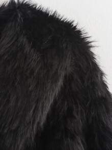 HH Women Solid Faux Fur Jackets Long Sleeves For Warmth Winter Coat Female Fashion Turn-Down Collar Loose Casual Outerwear - 黑色 - 查看 4