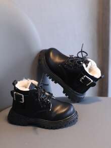 1 Pair Infant Winter Low-Top Boots, Simple & Fashionable Children Boots - Black - View 6