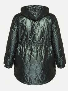 Quilted Parka Jacket With Fixed Hood - Dark Green - View 7