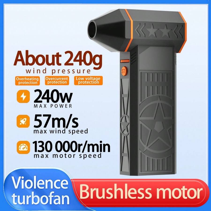 S&D Turbo Jet Fan, Mini Air Blower 130000RPM Turbo Fan, 3 Gear Adjustable Electric Air Duster, Wind Speed 52m/S Brushless Motor Handheld Duct, Car High-Performance Cyclone Turbo, Snow Blower, Air Cushion , Blow Dry Pets, Barbecue Hair Dryer - Black - View 1