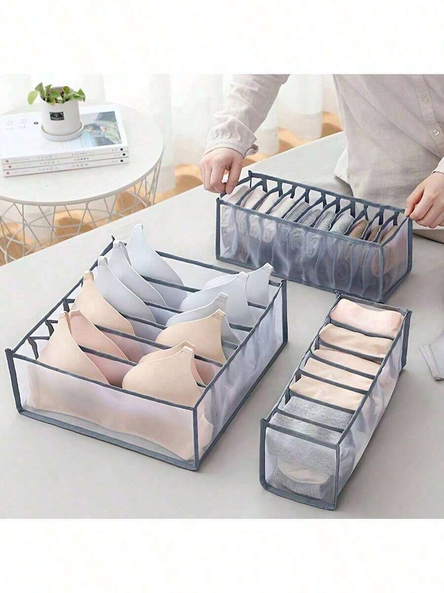 3pcs Multifunctional Wardrobe Organizer - Fabric Clothes Storage Boxes For Panties, Socks, Bral Household Drawer Dividers