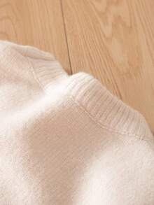 少女休闲小熊刺绣针织套头毛衣，秋冬季 - 杏色 - 查看 9