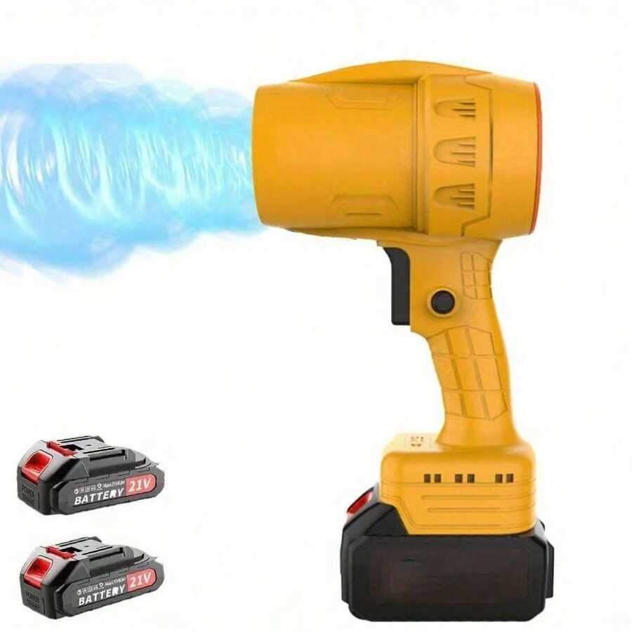 Turbo Electric Leaf Blower - 40,000 RPM, 21V Rechargeable Battery, High-Pressure Jet Air Flow, 9.25x5.7inch Handheld Cordless Tool (Black/Yellow), For Yard Care, Car Drying & Snow Removal, Portable Outdoor Blower - Màu vàng - Xem 1