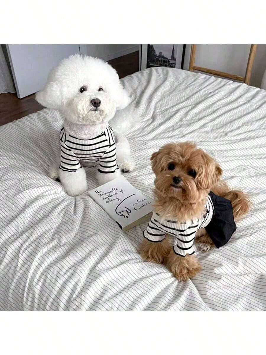 Vestido de camiseta a rayas casual y cómodo para perros y gatos de mascota, adecuado para caniche, yorkshire, bichón frisé, shih tzu, para todas las estaciones