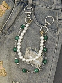 Jadeite Imitates Emerald Green Pearl Short Pants Chain Double-Layer Atmosphere Pocket Chain Fashionable Men And Women Multi Functional Luxury Accessories