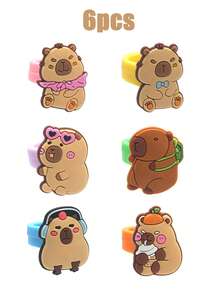 24Pcs Cartoon Animal Capybara Silicone Rings For Kids Birthday Party Favors School Rewards Pinata Fillers Baby Shower Goodie Bag Baby Shower Party Gift