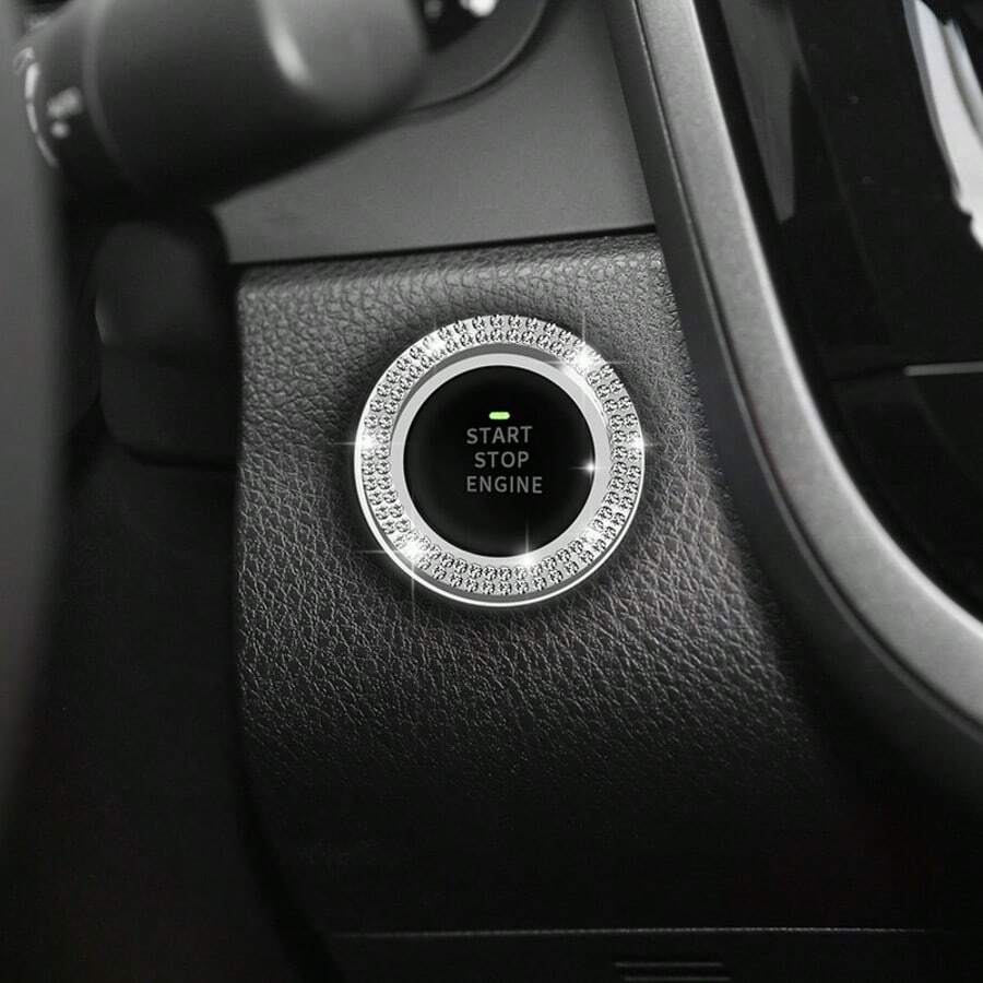 1pc Car Double Row Rhinestone One-Key Start Decoration Ring, Ignition Switch Protective Cover, Interior Decoration Crystal Rhinestone One-Key Start Sticker