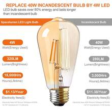 6 Bóng đèn LED Edison ST64 4W cổ điển E27 đế trung bình 220V tương đương 40W Bóng đèn sợi đốt 2700K ánh sáng trắng ấm màu vàng cổ điển Bóng đèn hình giọt nước có thể điều chỉnh độ sáng cho đèn thả trần Quạt trần Đèn tường Phòng tắm Hiên nhà - 6 chiếc E27 220V-240V - Xem 6
