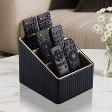 Luxury Leather Vertical Striped 3-Slot Remote Control Box, PU Leather Desktop Storage Organizer For TV, CD, Media Players, Controllers And Office/Cosmetic Items, Back To School - Multicolor - View 11