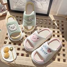 Pantufla lino para mujeres, resistentes al desgaste, antideslizantes, con suela gruesa para uso al interior y exterior - Gris - Ver 7