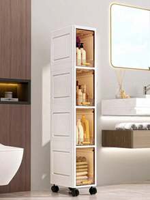 3/4 Layers Narrow-Gap Storage Cabinets, Narrow Storage Cabinets For Kitchens And Bathrooms, Multi-Layer Shelves With Drawer Gaps, Light Luxury Bathroom Gap Cabinets, Floor-Standing Cabinets, Used For Organizing Home Storage Boxes And Household Items - 白色 - 查看 5