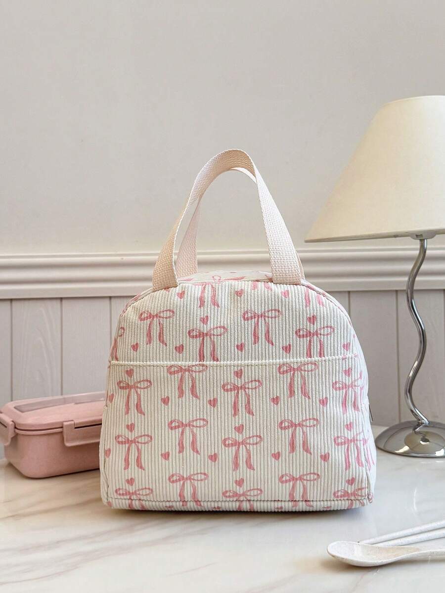 便携式午餐包，保温午餐盒，便当包，晚餐保温包，加厚可爱午餐水果包（学生适用），粉色豹纹花卉午餐包，女士午餐盒，学校旅行保温午餐包，防水保温午餐包 - 米色 - 查看 1