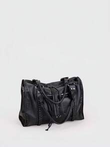 Túi Tote Đeo Vai Phong Cách Đường Phố Dung Tích Lớn Phong Cách Punk Thường Ngày Dây Đeo Vai Dài Có Thể Điều Chỉnh Khóa Kéo Thích Hợp Cho Việc Đi Lại Hàng Ngày Du Lịch Mua Sắm Kỳ Nghỉ Và Các Mục Đích Sử Dụng Khác - màu đen - Xem 7