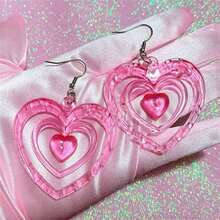 2Pcs Cute Y2k Style Pink Hollow Heart Earrings For Girls Daily Wear Valentines,Mom,Mother,Mother's Day,Gift - Hồng - Xem 5