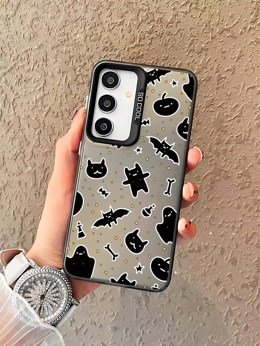 Halloween Pumpkin & Bat Illustration Protective Phone Case, Creative Gift For Kids, Suitable For Samsung A33(5G)/A32(4G)/A52(5G 4G)/S20FE/S21FE/A14(4G 5G)/S23/S23 PLUS/S23 ULTRA/S23 FE/A55 5G/S24/S24 PLUS/S24 ULTRA/A05/A05s/A15(4G 5G), Infinix Hot 30, Note 30, Note 40 4G, Note 40 Pro, Note 40 Pro 5G, Smart 8, Hot 40 Pro, Vivo Y02, Y02s, Y03, Y18 4G, Y17s, Y20, Y21