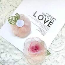 10pcs Pink Sheer Rose Flower Embroidered Patches With Leaves, Handmade 3D Floral Decor, Suitable For Hair Clips And Craft Decoration - Multicolor - View 8