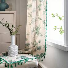 Boho Curtain 84 Inches Length For Bedroom, Printed Cotton Linen Rod Pocket Semi Blackout Farmhouse Bohemian Tassels Window Treatment For Living Room, 1 Panel 59" W X 84" L, Green Forest - 綠色森林59Wx84LPackof1 - 查看 6