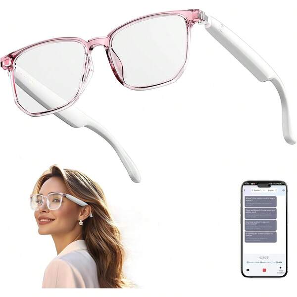 AI Smart Glasses, Bluetooth 5.4 Translation Glasses With 144 Language & Accents, Blue Light Filtering Lenses, Multifunctional Smart Glasses For Men Women, Travel Meeting Trade Business HY-C8 White