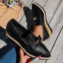 WRCVS Women Platform Wedge Heel Shoes, Lightweight Non-Slip Work Shoes, Fashion Party Shoes, Bohemian Style Sandals, Pointed Toe Espadrille Wedge Heels - Black - View 12