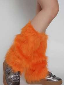 1 Pair Women's Retro Y2K Style Faux Fur Leg Warmers, Warm Furry Boot Cuffs In Purple And Yellow Plush Covers, Vintage Luxury Spice Design, Perfect For Winter, Christmas, Easter Or Special Occasions, Cozy - Multicolor - View 7