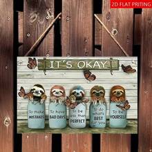 2D Flat Sloth & Butterfly "Carefree" Wooden Wall Art, 12.7x19.99cm, Pre-Drilled Holes For Easy Hanging, Anti-Rust Decor, Perfect Gift For Sloth Lovers - Home & Landscape Accents