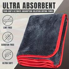 1 pieza - Toalla de secado de microfibra extra grande para vehículos, súper absorbente de doble cara con tecnología reforzada, adecuada para autos, camiones y barcos, toalla gruesa para secar y limpiar accesorios para el cuidado del automóvil - Toalla con dobladillo rojo - Ver 6