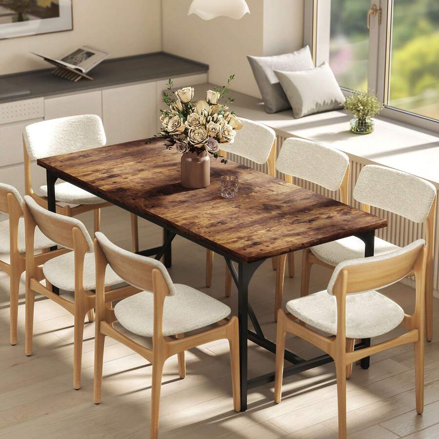 HOMCOM Mesa de Comedor Rectangular para 6-8 Personas, Mesa de Cocina Industrial con Tablero Grueso y Patas de Metal, 180x80x75,5 cm, Marrón Rústico