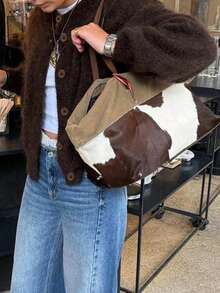 女士秋冬休闲优雅慵懒圆领长袖纽扣开衫毛衣上衣，女士加大码纯色休闲针织开衫，秋冬季，圣诞新年 - 棕色 - 查看 8