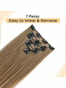 7pcs/Set 16" Clip-In Hair Extensions, Black Straight Long Hair, Natural Ombre, Heat Resistant Fiber, For Women - Multicolor - View 6