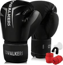 Unisex, guantes de entrenamiento de boxeo con protector bucal incluido - adecuados para boxeo, artes marciales mixtas, kickboxing y MMA, con función de absorción de impactos. - Negro mate - Ver 4