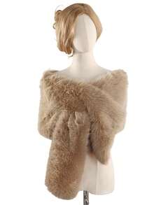 1 件时尚优雅蓬松女士户外披肩，白色蓬松新娘婚礼披肩/披肩，适合新娘婚礼派对，黑色