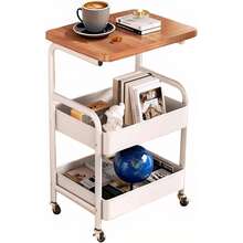 Senmeo 3-Tier Metal Utility Rolling Cart With Wooden Table Top, Storage Cart White Trolley Kitchen Organizer Rolling Desk With Locking Wheels For Office, Classroom, Dorm, Bedroom - 白色 - 查看 8