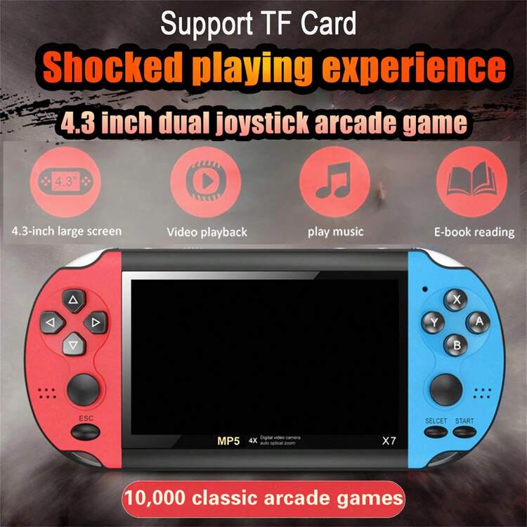 AyeBeau Gaming Portable Handheld Retro Video Game Console Player Portatil Mini Arcade Videogames for Hand Held Family Pocket Retrogaming 掌上游戏机8G掌机经典4.3英寸儿童怀旧复古街机双摇杆 蓝红色 - 多色 - 查看 8