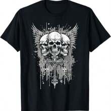 Veenajo Men's Gothic Graphic Tees Skull Print Drop Shoulder Short Sleeve Y2K Streetwear Tshirt Top - 黑色2 - 查看 1