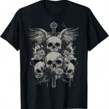 Veenajo Men's Gothic Graphic Tees Skull Print Drop Shoulder Short Sleeve Y2K Streetwear Tshirt Top - 黑色5 - 查看 1