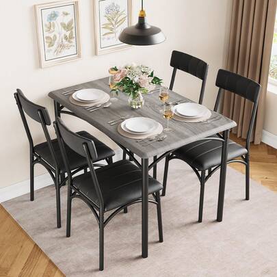 Juego de mesa de comedor de madera para 4 personas, juego de mesa de cocina con 4 sillas tapizadas, juego de mesa de comedor de 5 piezas para apartamento, comedor y espacios pequeños