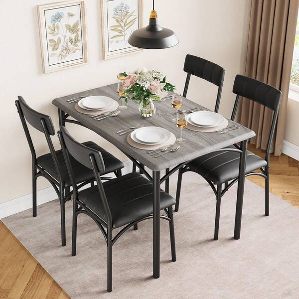 Juego de mesa de comedor de madera para 4 personas, juego de mesa de cocina con 4 sillas tapizadas, juego de mesa de comedor de 5 piezas para apartamento, comedor y espacios pequeños