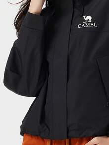 CAMEL CROWN Jaket Pendek Luar Ruangan Wanita Satu Lapisan, Tahan Angin & Air, Jaket Hiking Berkerudung Warna Kontras, Musim Gugur/Dingin - Hantu Hitam - View 3