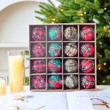 16Pcs Christmas Buffalo Plaid Ball Ornaments Christmas Fabric Foam Ball With Snowflake Pattern Ornaments Shatterproof Christmas Tree Hanging Ornament For Xmas Party Decoration Supplies Home Decor Christmas Decorations Room Decor Winter