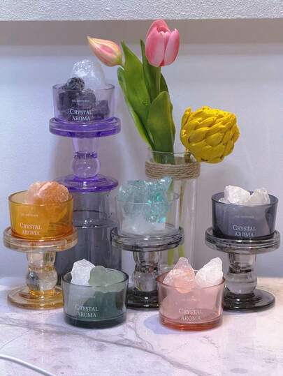 1pc No-Flame Aroma Diffuser Set With Natural Crystal Stone And Glass Cup, Simple & Quality Crystal Aroma Stone Decor For Bedroom, Living Room, Desk, Aromatherapy Diffuser, Mother's Day Gift, Birthday Gift For Her, Home Decor Accessory. The Product Includes Only The Crystal Stone And Glass Cup, Without Essential Oils. Random New Or Old Version Will Be Shipped.