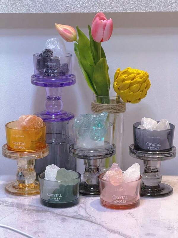 1pc No-Flame Aroma Diffuser Set With Natural Crystal Stone And Glass Cup, Simple & Quality Crystal Aroma Stone Decor For Bedroom, Living Room, Desk, Aromatherapy Diffuser, Mother's Day Gift, Birthday Gift For Her, Home Decor Accessory. The Product Includes Only The Crystal Stone And Glass Cup, Without Essential Oils. Random New Or Old Version Will Be Shipped.
