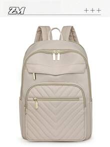 Women Large Capacity Shoulder Tote Backpack, School Backpack - Beige - View 4