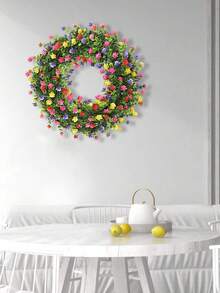 2pcs Artificial Colorful Camellia & Sedum Wreath, Boxwood Wreath, Made Of PE Material, Artificial Plants, Artificial Flowers, Dining Table Decor, Center Piece, Fake Flowers, Decoration For School Dorm Office Home, Valentine's Day Decor, New Year Gift - Green - View 8