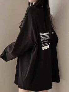 Domestic Shipping | Next-Day Delivery | 210g Heavyweight Women's Long-Sleeved T-Shirt | Eye-Catching Prints Create A Statement Look! Perfect For Dates Or Everyday Wear. Made Of 100% Cotton, Perfect For Summer. - 黑色 - 查看 1