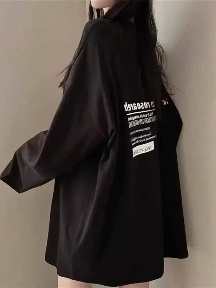 Domestic Shipping | Next-Day Delivery | 210g Heavyweight Women's Long-Sleeved T-Shirt | Eye-Catching Prints Create A Statement Look! Perfect For Dates Or Everyday Wear. Made Of 100% Cotton, Perfect For Summer. - 黑色 - 查看 1